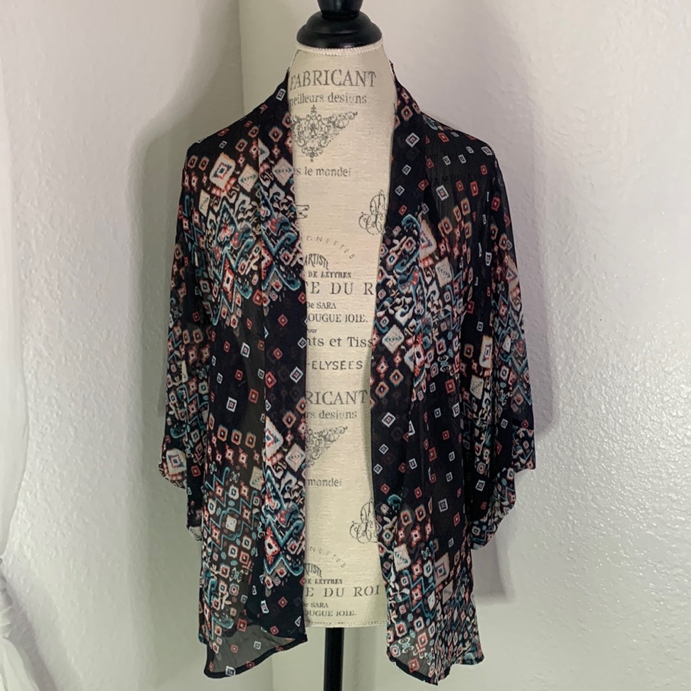 Ahto Geometric Print Kimono Cardigan
